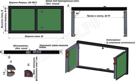 Люк-дверь под покраску Мега-Мастер Элит II, 2 створки, узкий профиль Люк-дверь под покраску Мега-Мастер Элит II, 2 створки, узкий профиль