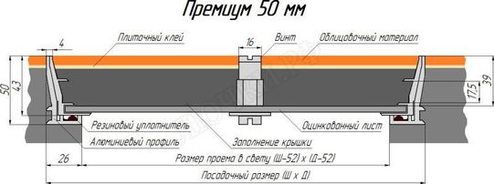 Напольный люк Премиум 50 мм 2 створки Напольный люк Премиум 50 мм 2 створки